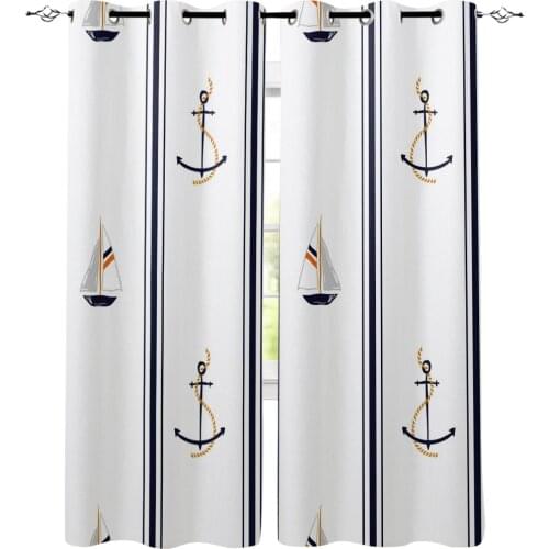 Boat Anchor Ocean Ship Black Window Curtains Living Room Curtain Home Decor