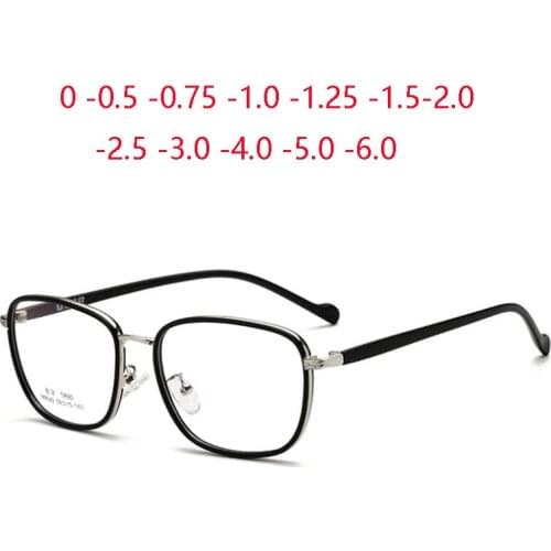 Metal Square Students Myopia Glasses Finished Women Men Literary Style Short-sight Prescription Eyeglasses 0 -0.5 -0.75 To -6.0