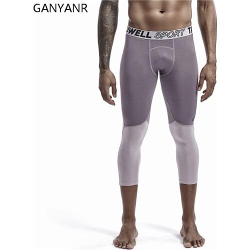 GANYANR Men Compression Pants Leggings Fitness Running Tights Gym Basketball Sport Sexy Yoga 3/4 Length Training Football Soccer