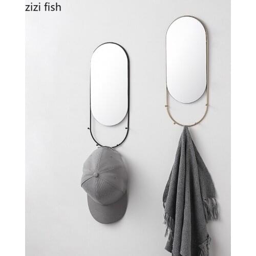 Wall Decoration Mirror Door Key Hanging Creative Wall Hanging Bedroom Personality Art Design Coat Rack Without Holes Wall Mirror
