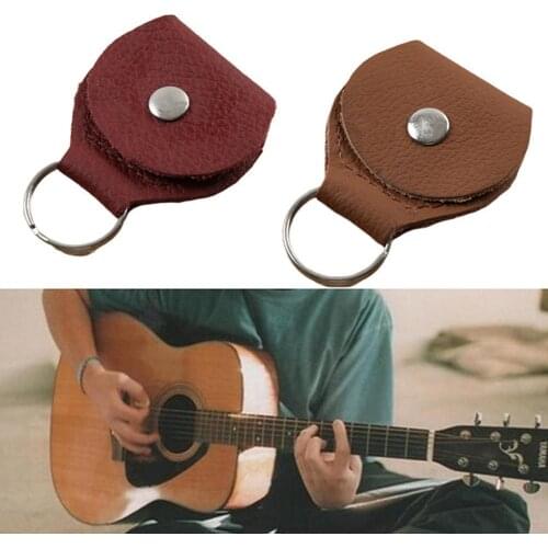 Small Guitar Pick Holder Package Picks Bag Genuine Leather Bag Accessories Case Guitar Shape Guitar Keychain Plectrum