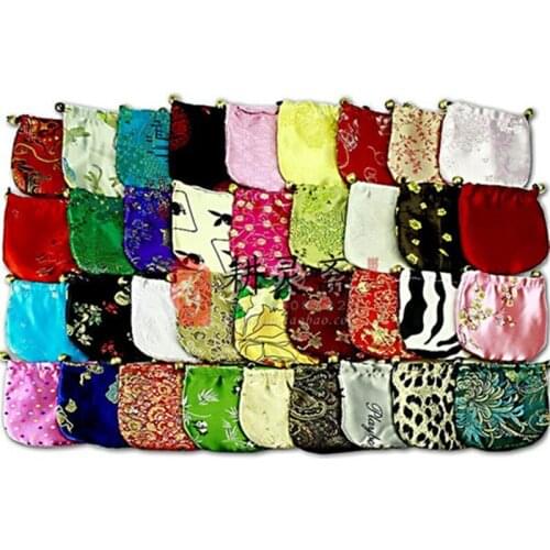 50pcs Drawstring Floral Cheap Chinese Silk Jewelry Pouches Christmas Wedding Party Gift Bags