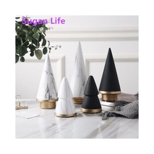 Sugan Life Nordic Geometric Black White Christmas Tree Minimalism Ceramic Decoration Home Living Room Craft Ornament Decor