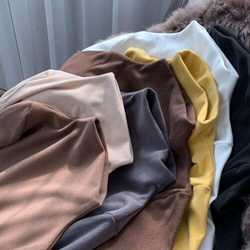 Obrix Female Basic Wardrobe Slim Fit Soft High Neck Pullover Solid Color Casual Style Long Sleeve Turtleneck For Women