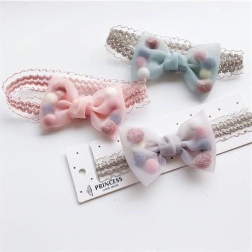 Korean Cute Pompom Headband Striped Bows Princess Hairhoop For Kids Girls Boutique Headwear Hair Accessories