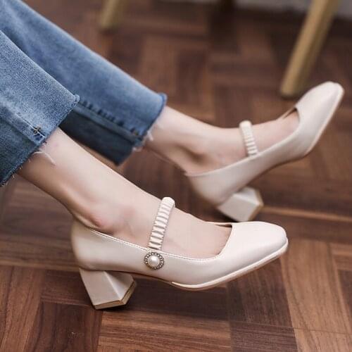 Pure Color Simple Rhinestone Temperament Elegant Ladies High-Heeled Shoes Summer Retro Fashion Mary Jane Shoes