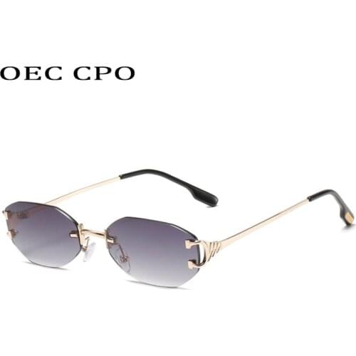 OEC CPO Fashion Rimless Sunglasses Ladies Brand Vintage Rectangle Sun Glasses Women Framless Shades Eyewear UV400