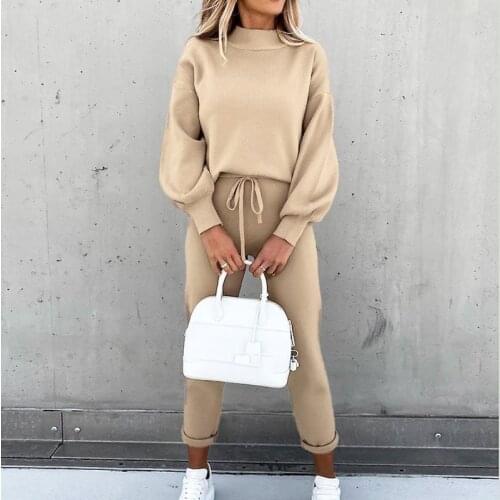 Autumn Winter Homesuit Tracksuit Women Pants Suit Solid Turtleneck Hoodie And Pocket Casual Trousers Two Piece Sets 2021