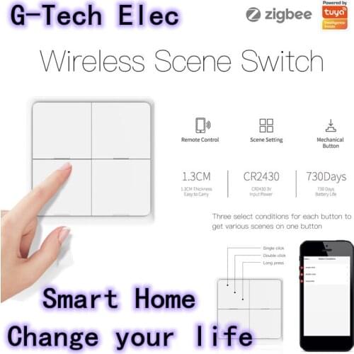 Tuya ZigBee 4 Gang Wireless 12 Scene Switch Push Button Controller Battery Powered Automation Switch Smart Home Switch