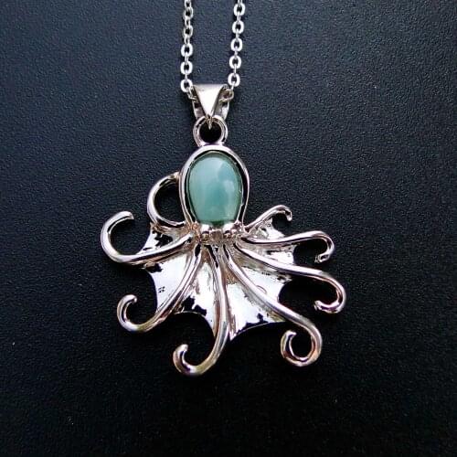 Sealife Larimar Jewelry 925 Sterling Silver Pendant Natural Larimar Pendant Octopus Pendant for Women / Man