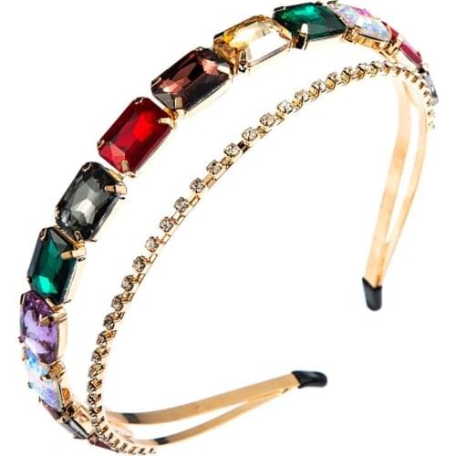 2 In 1 Multi Color Crystal Metal Headband Luxury Hair Bands for Women Girls Shiny Rhinestone Head Bands Korean Hair Accessories