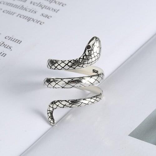 QMCOCO 925 Silver Trendy Punk Snake Animal Lady Finger Rings Original Jewelry For Women Open Party Ring Girls Students Gift