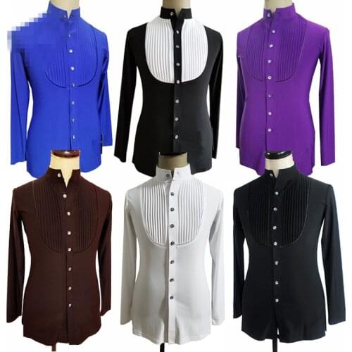 Latin Dance Shirts Men Printing Long Sleeve Tops Modern Dance Clothing Ballroom Shirt Competition Stage Performance Wear