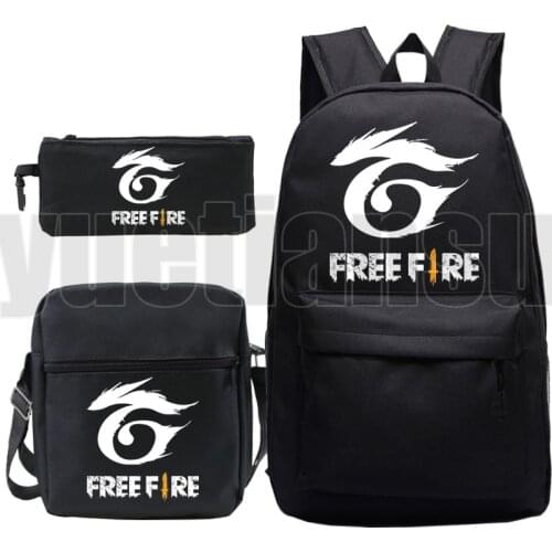3 PCS/set Anime Hot Game Free Fire Backpacks Zipper Bag Pack Shoulder Bookbag Pencil Bag Free Fire Garena Back To School Plecak