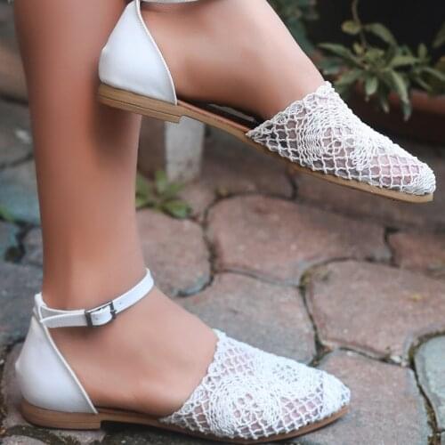 Tonar Acir White Braided Women 'S Sandals New Season Lace Pattern Wrist Strap Trend Fashion Casual and Stylish