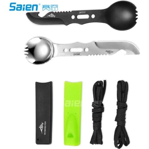 7 in 1 Outdoor Tableware Camping Cutlery Fork Spoon Knife Bottle Opener Whistle Portable Multi-function Picnic Survival Tools