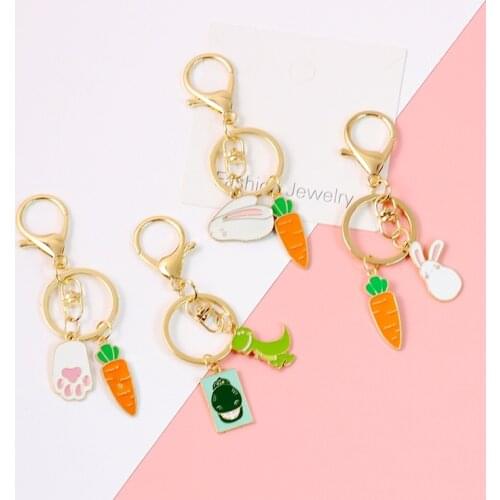 Cute Anime Cartoon Bunny Rabbit Dinosaur Kitty Summer Keychain Key Chains Car Bag Pendent Charm Women Accessories D602