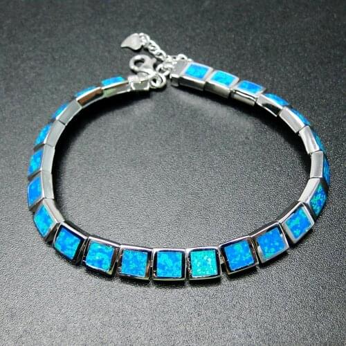 High Quality 925 Sterling Silver Blue Opal Bracelet Engagement Wedding Women Bracelet For Gift