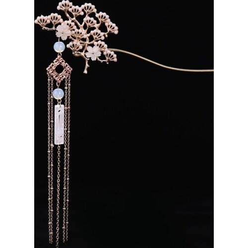 GETNOIVAS Classical Flower Simulated Pearls Tassel Hair Clasp Chinese Traditional Hair Stick Hairpin Headwear Hair AccessoriesSL