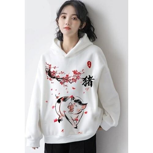 Autumn Winter Plus Velvet Sweatshirt Women Loose Plus Size Vintage Print Casual Thicken Hoodies Female Chinese Style Top 2021