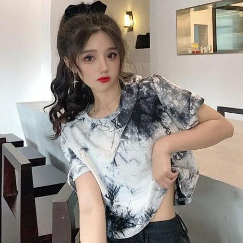 Summer New T-shirt Women Korean Tie-dye short-sleeve t-shirts O-neck cool loose casual oversized tops female streetwear top