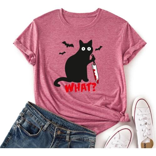 Woman Summer Cotton T-Shirts Short Sleeve Tops Funny Cat Graphic Tee Shirts for Women Female Colorful Casual Shirts Clothing