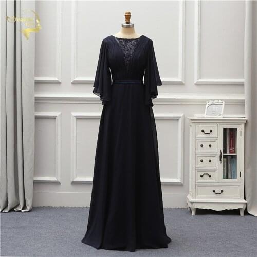 Jeanne Love Formal Evening Dress 2020 New V Neck Half Sleeve Prom Navy Blue Robe De Soiree Vestido De Festa OL5248 Transparent