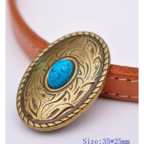 10X 35X25MM Western Antique Brass Light Blue Turquoise Engraved Saddle Tack Belt Prairie Dust Oval Conchos