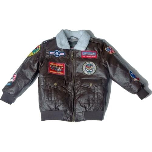 2-12 years old 2019 winter PU leather A2 bomber flight jacket baby girl clothes boy kids girls coat vintage Outerwear pilot