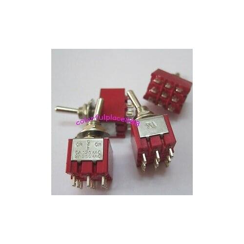 3 x Red 3PDT MINI Toggle Switches ON/OFF/ON Switch 2A 250VAC 6A 125VAC 9-Pin