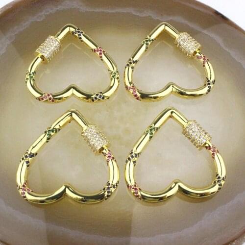 33mm 5pcs/lot Fashion colorful cz clasp,heart shape cubic zircon charms,necklace/bracelet jewelry making component