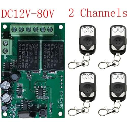 433MHz Universal Wireless Remote Control DC12V 24V 12V-80V 2CH rf Relay Receiver and Transmitter for Universal Garage door