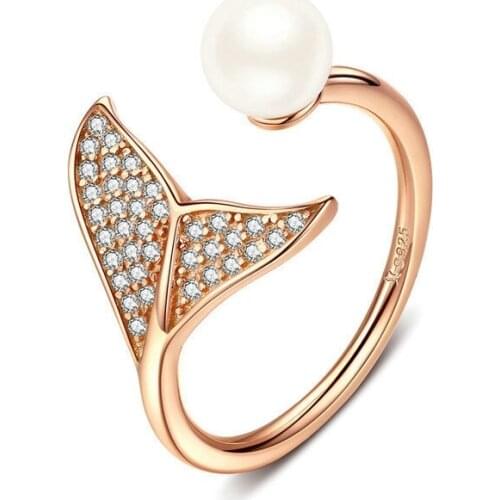 925 Silver Adjustable Dolphin Tail Finger Rings for Women Sterling Silver Jewelry Gift