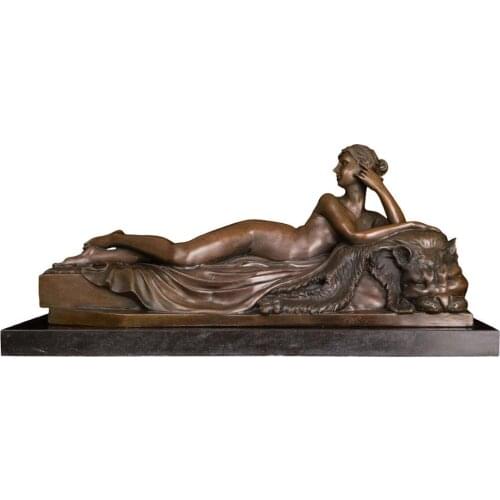 ArtsHom DS-270 Collectible livingroom decoration bronze Lying Down Erotic sexy lady statue Western Naked Woman Figurines Art