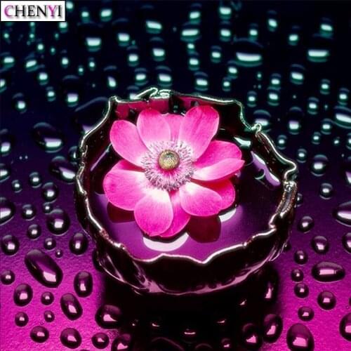 CHENYI Crystal Diamond painting 5D Full Square Round Diamond Embroidery Flowers and Water Droplets Cross Stitch Wall Decor Art