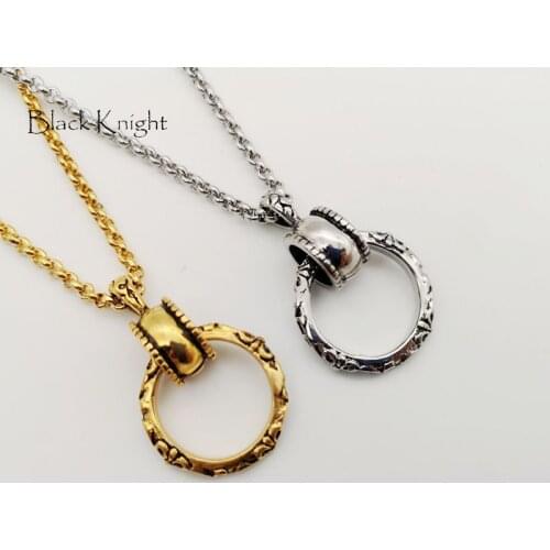 Black Knight Embossed double circle pendant necklace Mens vintage Stainless steel embossed circle necklace mens jewelry BLKN0732