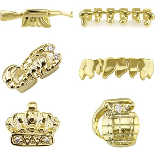Grillz for teeth Hiphop Gold Teeth Grillz Submachine Gun Top Single Halloween Cosplay Teeth Dental Grills