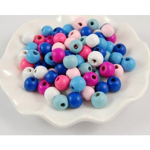 6-14mm Mixed Color Painted with Hole Round Wood Spacer Beads for DIY Project