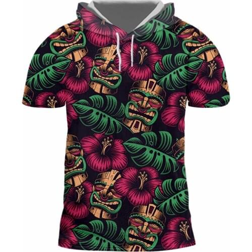 IFPD EU Size 3D T Shirt With Cap Printed Leaves Flower Summer Casual Sport Hooded Tshirts Short Sleeves Hip Hop Fashion Tops