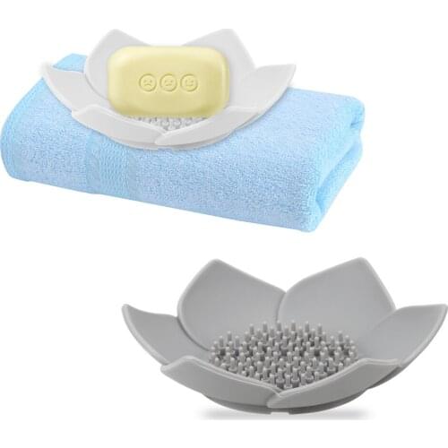 Leak Waterproof Drain Soap Bar Silicone Creative Bathroom Storage Lotus Shape Soap Dish