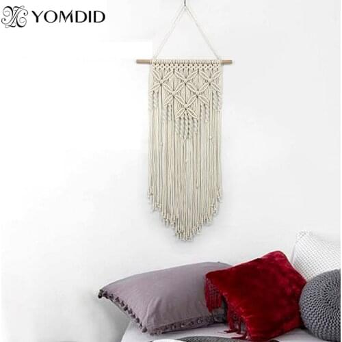 Macrame tapestry wall hanging tapestries woven wall art boho home decorations cotton thread with wooden stick tapiz pared tela