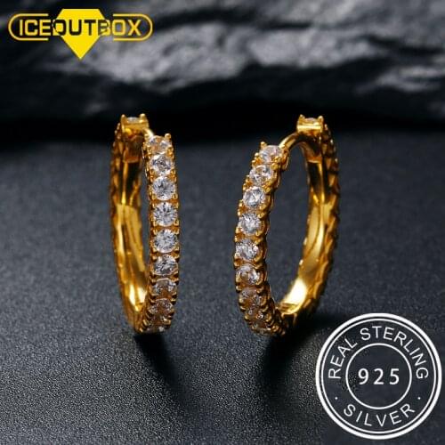 ICEOUTBOX Unisex 925 Sterling Silver Micro Pave Round Stud Earring For Women Men Iced Out Cubic Zirconia Hip Hop Trendy Jewelry