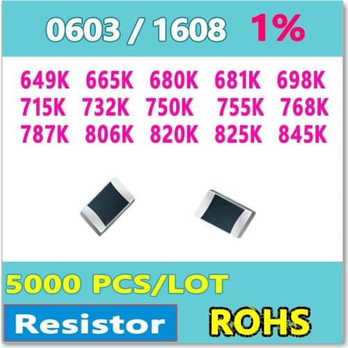 JASNPROSMA OHM 0603 F 1% 5000pcs 649K 665K 680K 681K 698K 715K 732K 750K 755K 768K 787K 806K 820K 825K 845K smd 1608 Resistor