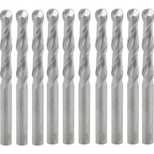 10 Pcs Carbide Ball Nose CNC Router Bits 3.175 X 17mm End Mills Copper Resin Cutters (Silver)