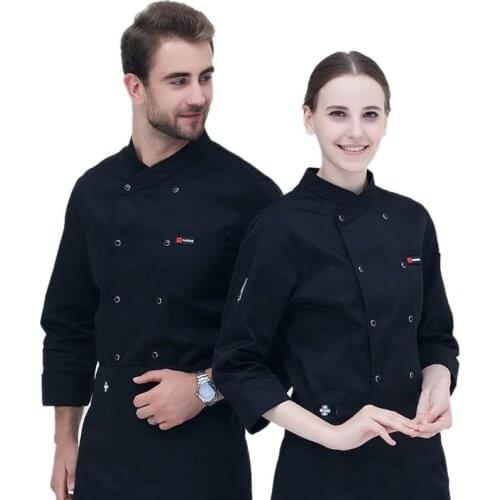 Men Women Long Sleeve Chef Jacket Cook Work Uniforms Restaurant Hotel Kitchen Food Service Double Breasted Coat with Pockets