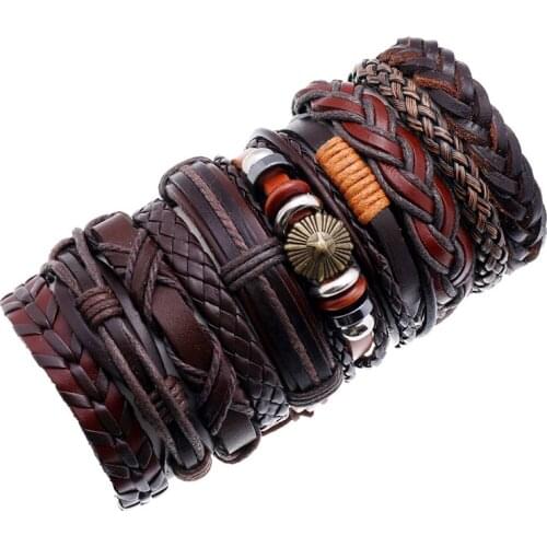 40 Style Retro Metal Leather Bracelets Sets Men Jewelry Vintage Handmade Anchor Charm Bracelet Bangles Homme Male Jewelry Gifts
