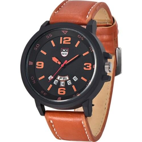Mens Watche Top Brand Luxury XINEW Original Design Leather Strap Day Date Calendar Casual Quartz Watch Male Clock Reloj Hombre