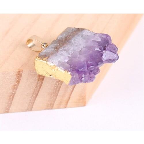 Natural Amethysts Slice Stone Pendant Female Personality Creative Sweater Chain Accessories Square Pendant