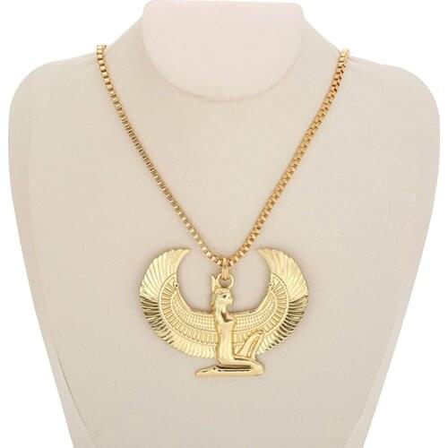 Newest Fashion Metal Gold Color Egyptian Horus Bird Falcon Holding Ankh Pendant Necklace Bib Chain Choker Animal Hiphop Necklace