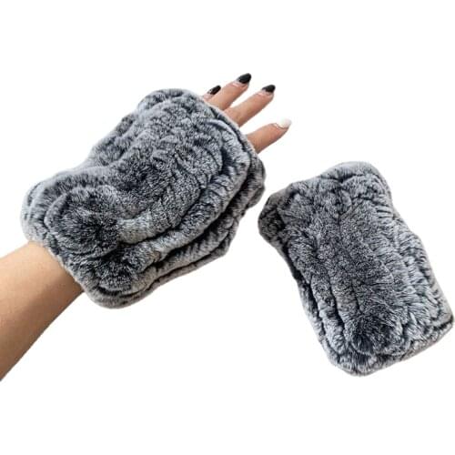 New Women 100% Real Genuine Knitted Rex Rabbit Fur Mittens Winter Warm Lady Real Fur Fingerless Gloves Handmade Knit Fur Mitten